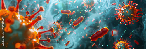 A depiction of antibiotic resistance, showing bacteria resisting the effects of medication photo