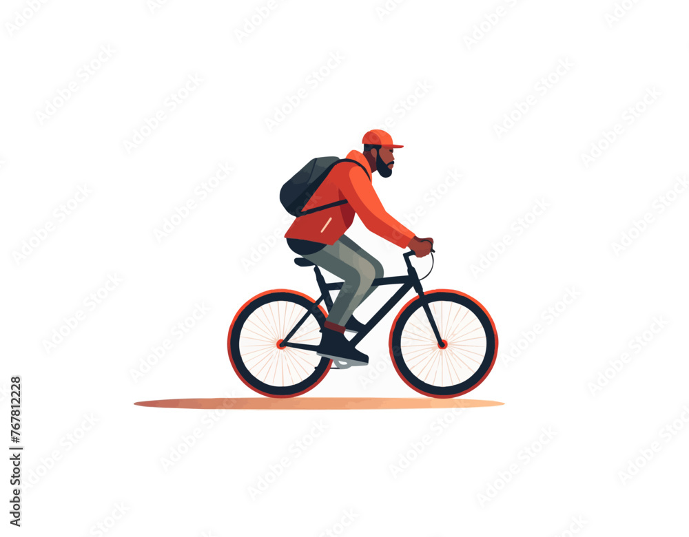 Naklejka premium black man riding bycicle vector flat isolated illustration --