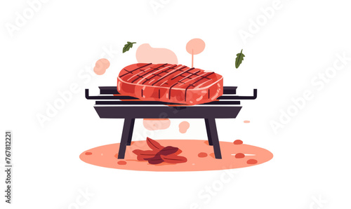 piece of meat on grill vector flat minimalistic isolated illustration
