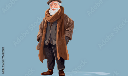old man waring cosy winter clothes isolated vector style on isolated background illustration