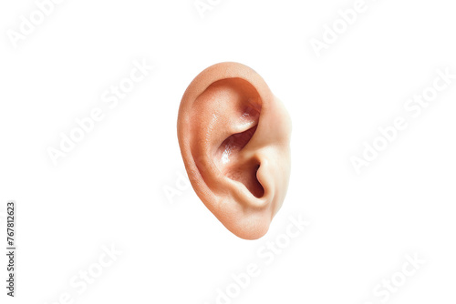 A cut out ear isolated on a plain background