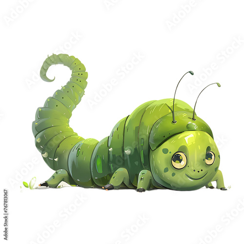 Illustration of a green caterpillar cartoon 