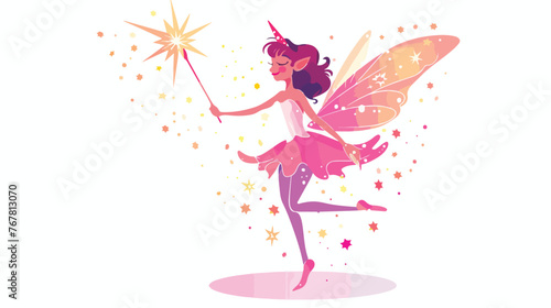 Beautiful fairy with magic wand isolated illustration