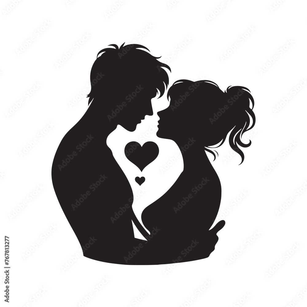 Vector Silhouette of Romantic Couple: Tender Moments in Simplified Form, romantic couple vector stock.