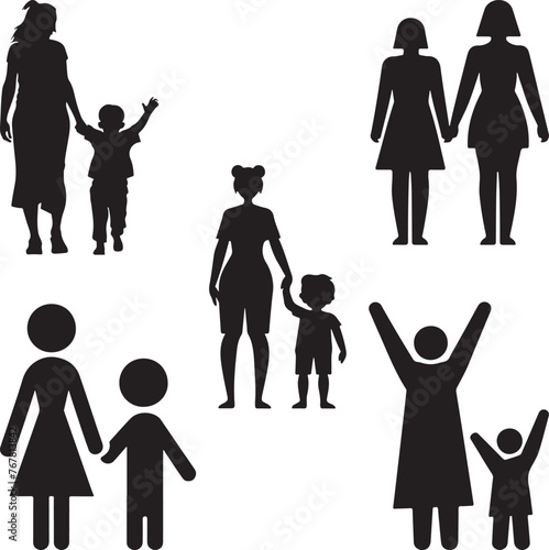 Default Flat design mother and son silhouette illustration