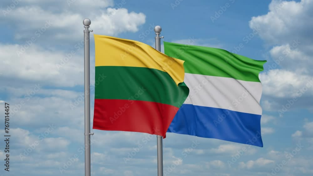 Sierra Leone or Salone and Lithuania two flags waving together, looped video, two country cooperation concept Sierra Leone or Salone and Lithuania two flags waving together, looped video, two country cooperation concept