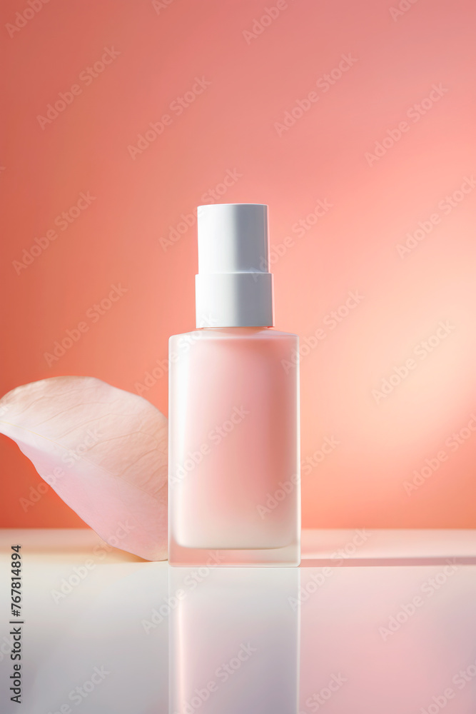 Cosmetic bottle for skin care on a pink background. Copy space. Mockup. Beauty and skin care concept. Cosmetic bottle for skin care on a pink background. Copy space. Mockup. Beauty and skin care concept.