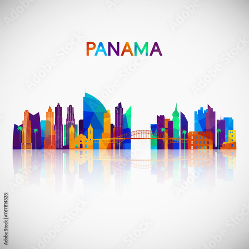 Panama skyline silhouette in colorful geometric style. Symbol for your design. Vector illustration. photo