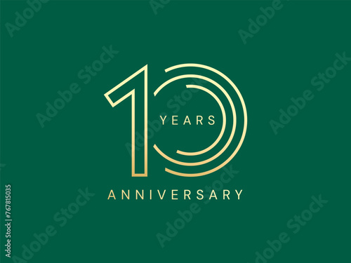 10th Anniversary with Lines Number luxury gold celebration logo vector design concept. Ten years anniversary gold logo template for celebration event, invitation, company, business, greeting, web, ads