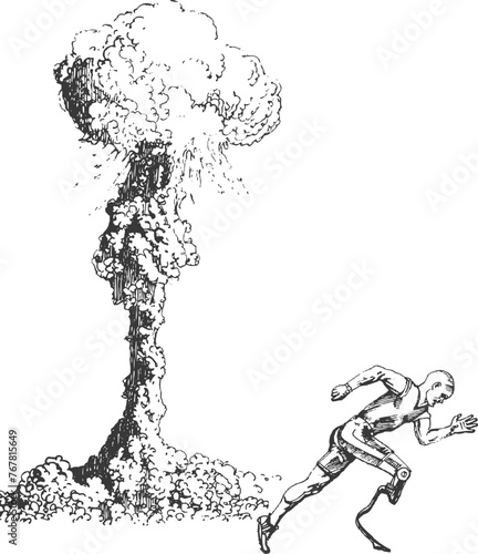 Man Running on the prosthesis, Drawing sketch, Vector 