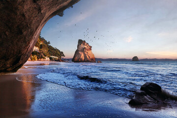 Poster Cathedral Cove Cathedral Cove nabij Whitianga kustlijn  © Mugheera