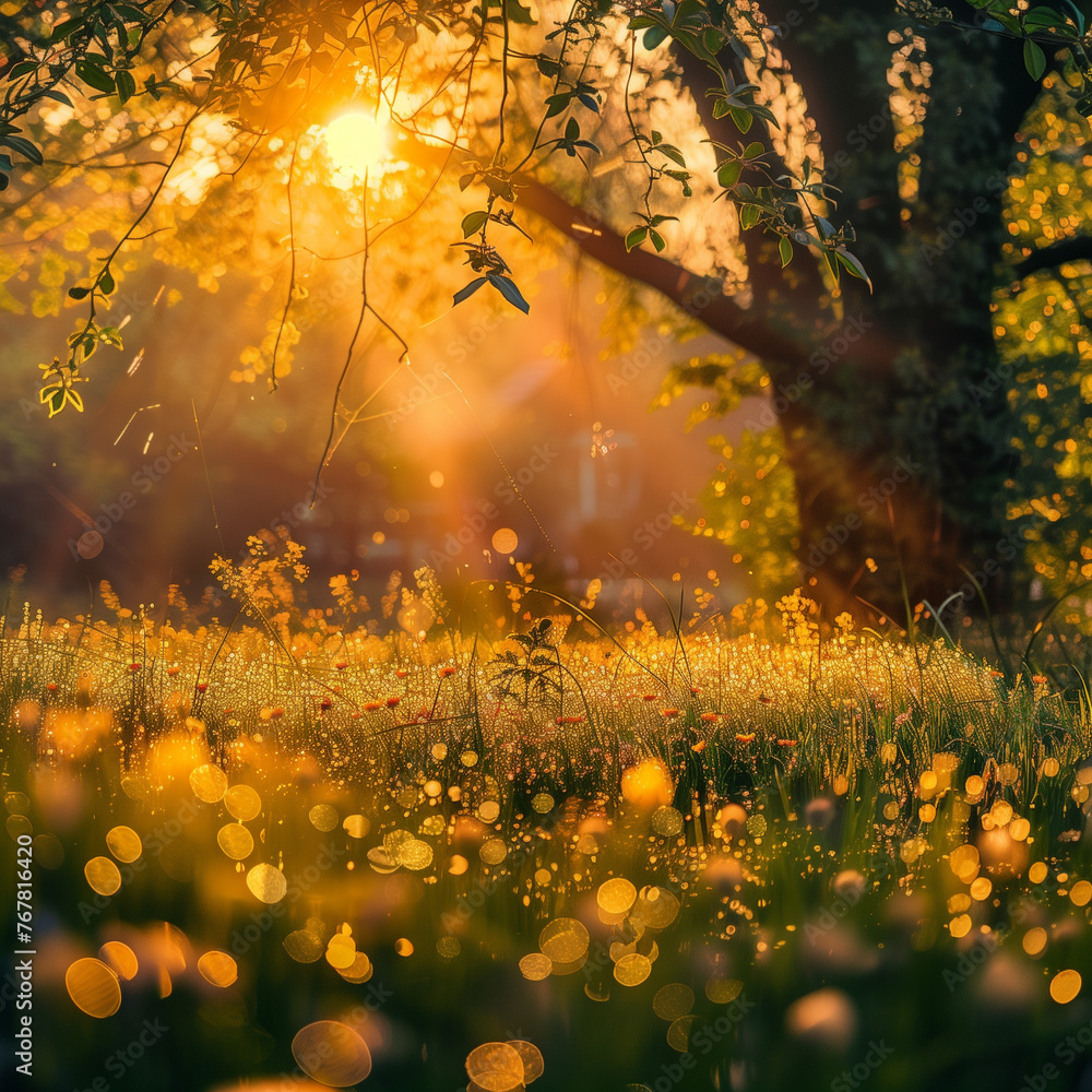 Vibrant Spring Meadow at Sunrise