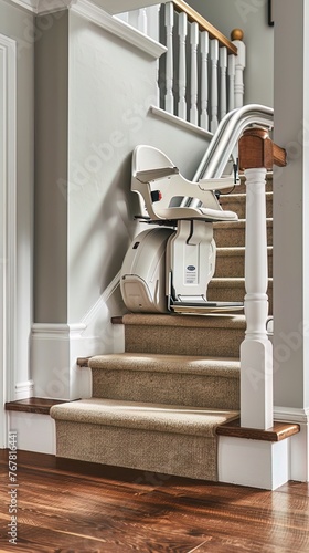 Stairlift with a swivel seat feature, demonstrating safe and convenient dismount at the top of the stairs