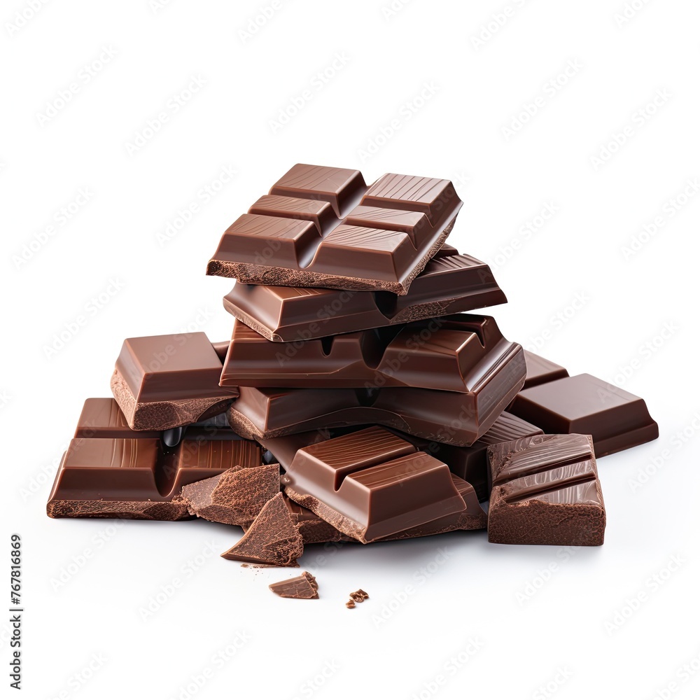 Photo of chocolate pieces isolated on white background