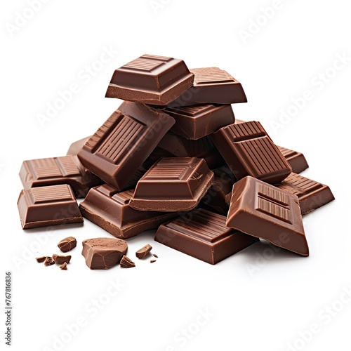 Photo of chocolate pieces isolated on white background