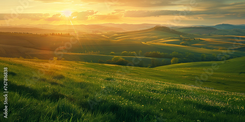 Majestic Spring Sunset Over Rolling Fields