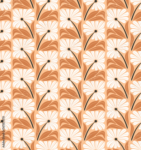 Vector retro style flat flower seamless repeat pattern