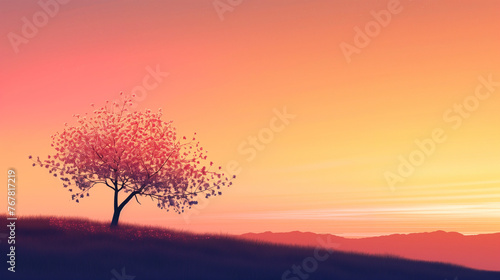 Silhouette of Blossoming Tree Against Sunset Sky