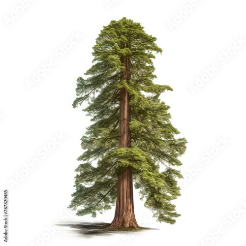 Photo of redwood tree isolated on white background