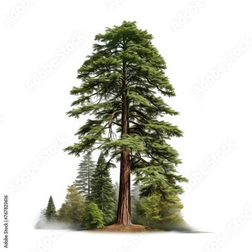Photo of redwood tree isolated on white background