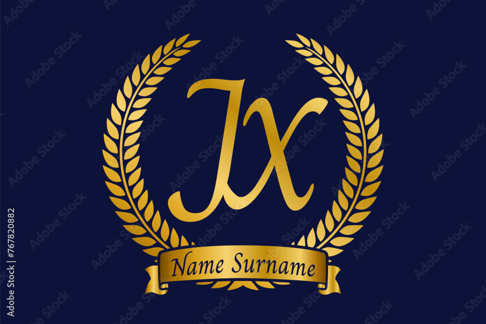 Initial letter J and X, JX monogram logo design with laurel wreath ...
