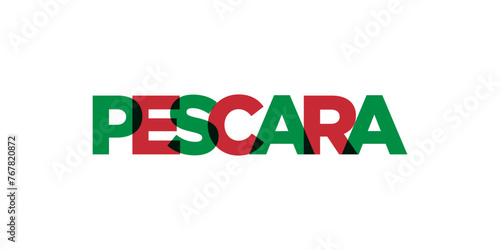 Pescara in the Italia emblem. The design features a geometric style, vector illustration with bold typography in a modern font. The graphic slogan lettering.