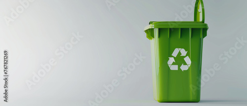Wallpaper Mural Green recycling bin with the recycling symbol on a minimalist white background. Torontodigital.ca