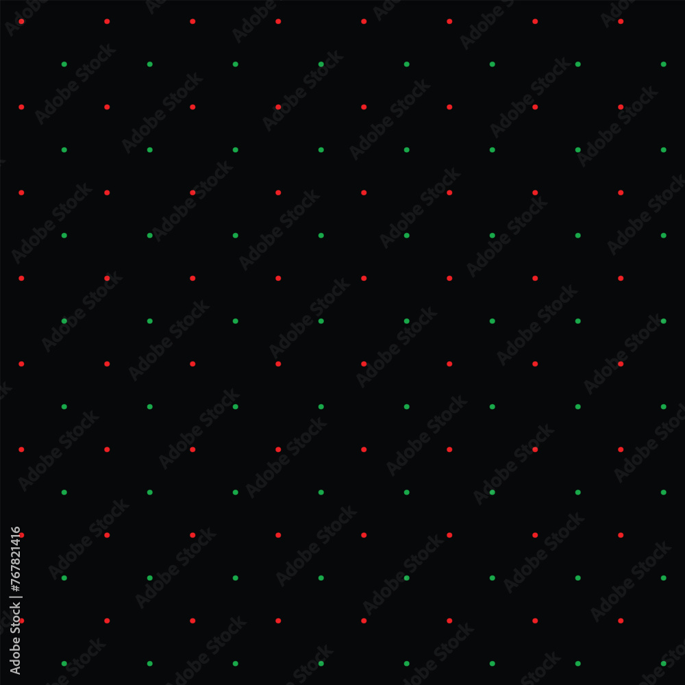 Mini red and green seamless polka dot pattern vector, Black background. Christmas Theme