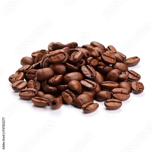 Photo of roasted coffee beans isolated on white background