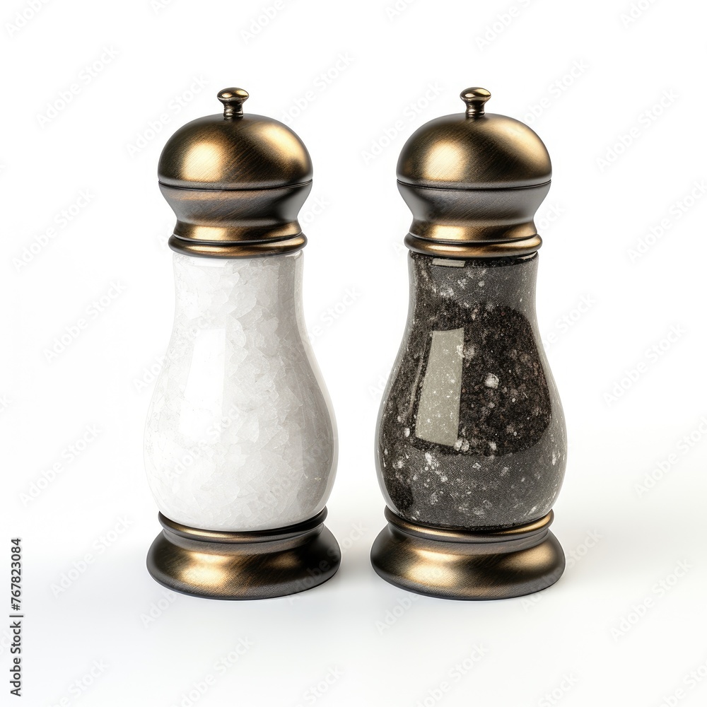 Photo of salt and pepper shaker isolated on white background Photo of salt and pepper shaker isolated on white background