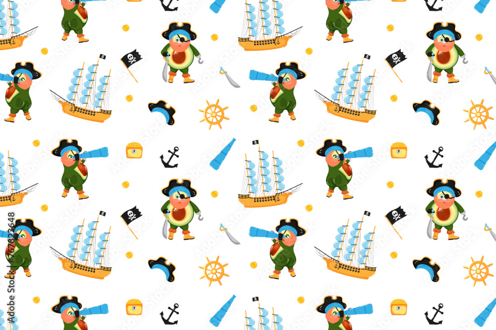 Fototapeta premium Avocado Pirate. Pattern