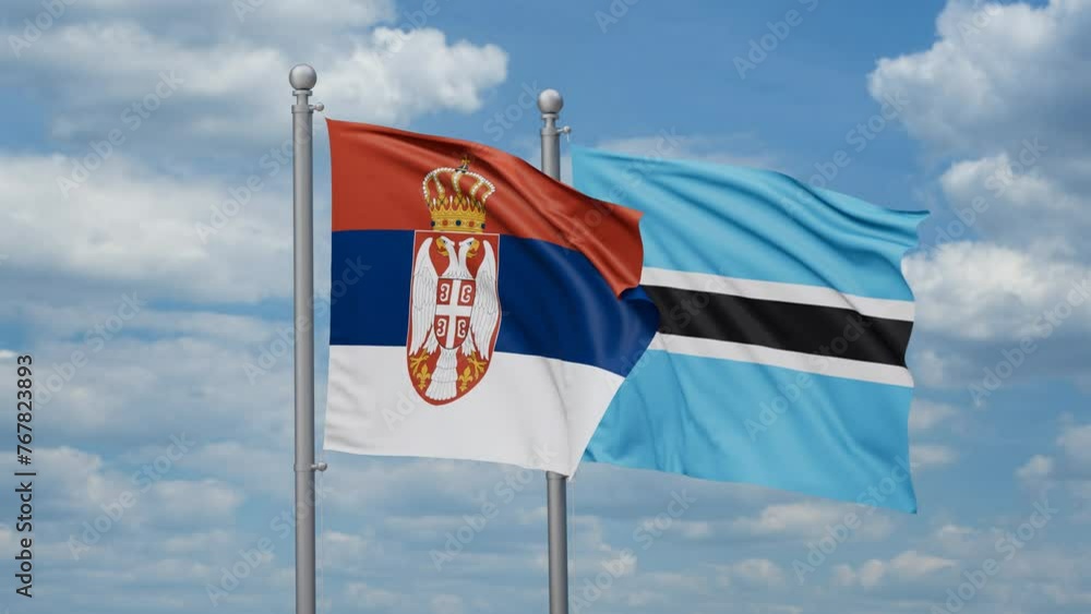 Botswana and Serbia two flags waving together, looped video, two country relations concept Botswana and Serbia two flags waving together, looped video, two country relations concept