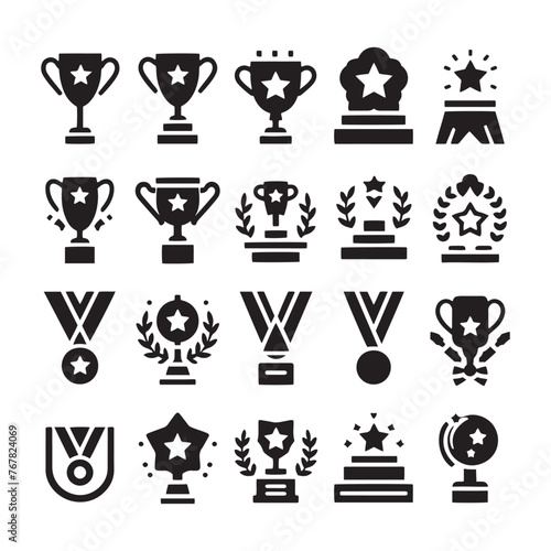 Victorious Trophies: Vector Silhouettes of Winning Awards and Medals- Trophies vector stock.