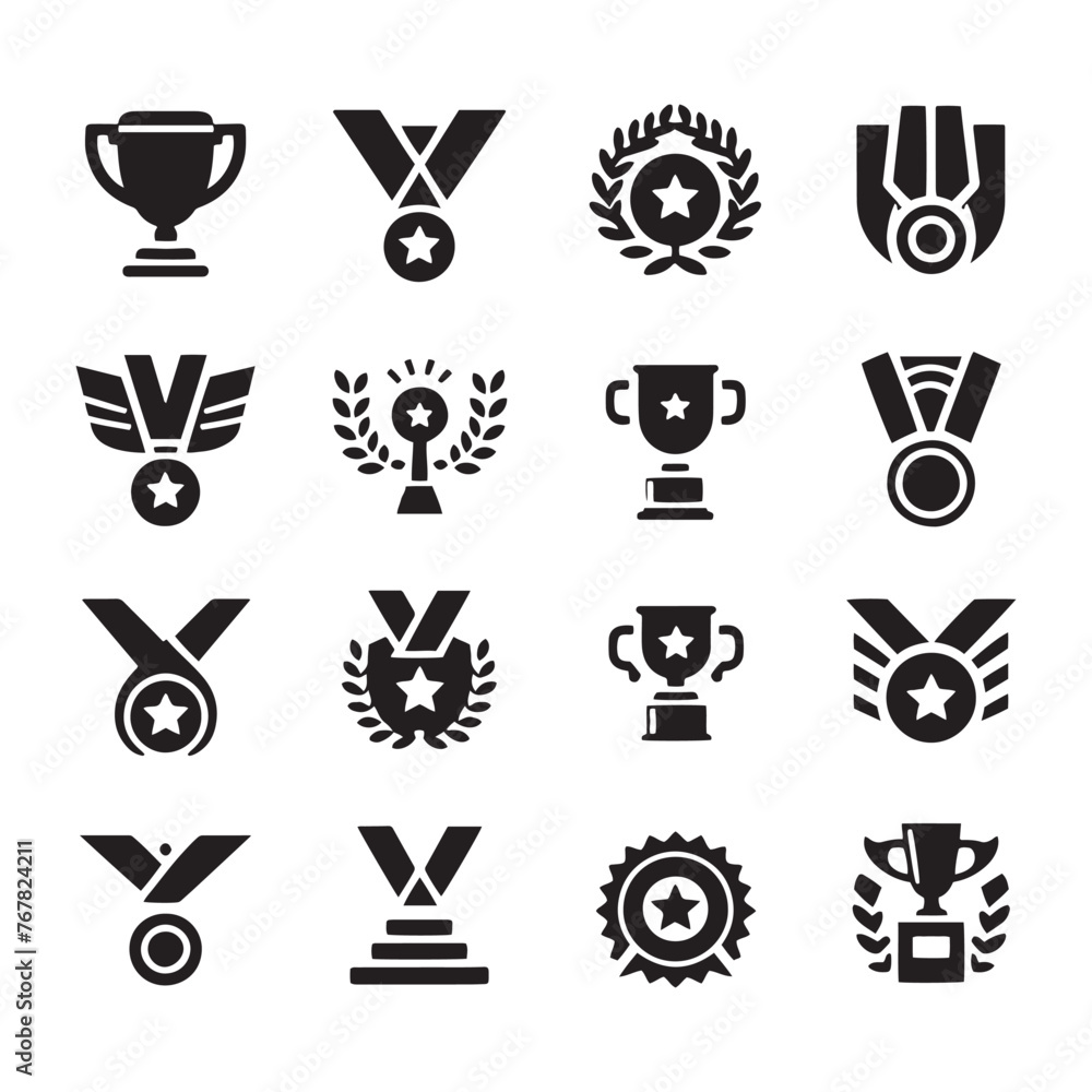 Victorious Trophies: Vector Silhouettes of Winning Awards and Medals- Trophies vector stock. Victorious Trophies: Vector Silhouettes of Winning Awards and Medals- Trophies vector stock.