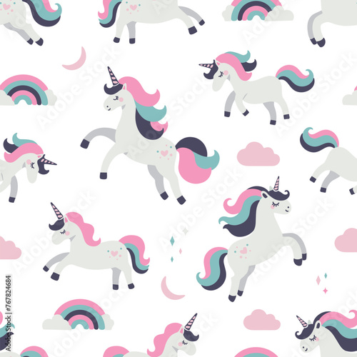 Seamless pattern with cute unicorns