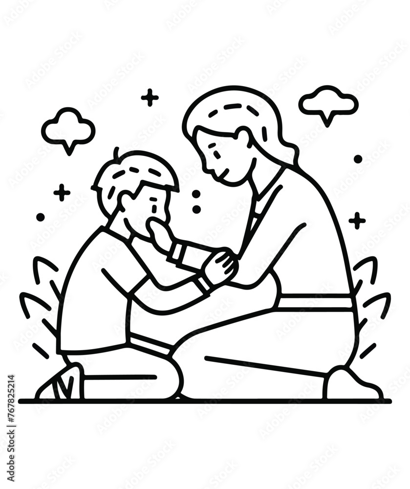 Mother  son vector silhouette