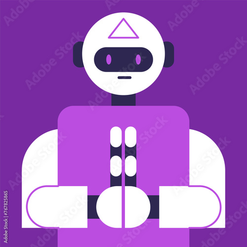 Meditating Artificial Intelligence. Spiritual robot. Zen and harmony concept. Flat vector illustration.