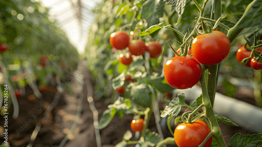 photo of tomatoes growing in a greenhouse photo of tomatoes growing in a greenhouse