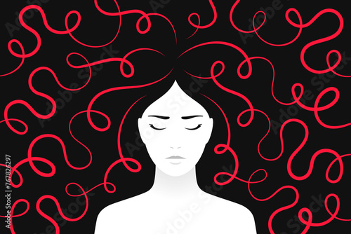 Woman is being deep in thoughts, thinking and dreaming about something