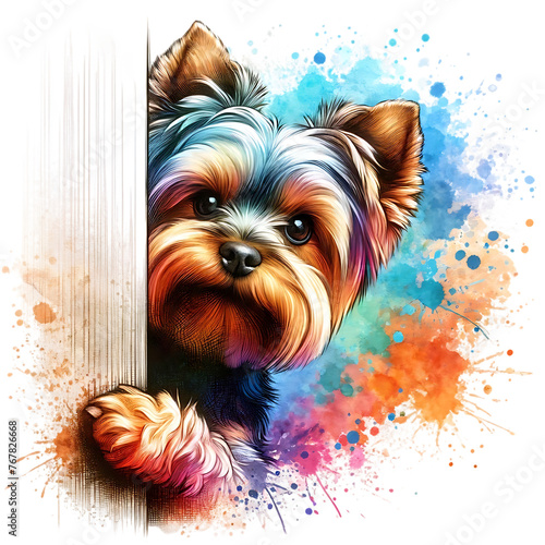 Dog Peeking Around Corner Watercolor clipart Png Ai generated illustration