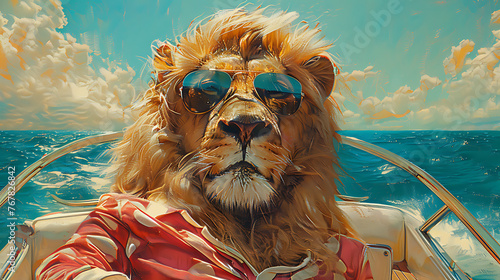 lion drives boat