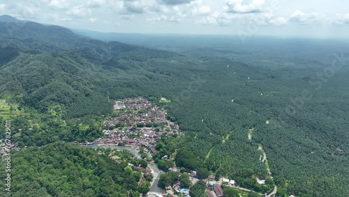 Wide angle aerial view, Indonesia landmark, Bukit Lawang Village, Sumatra photo