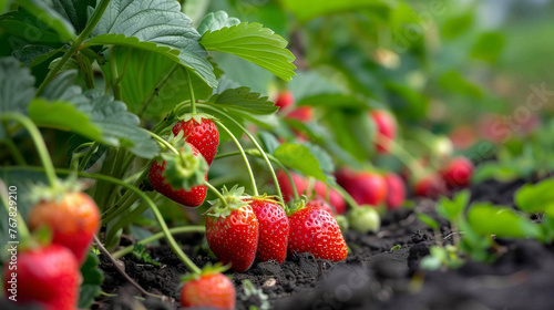 photo of a strawberry patch  zoomed in