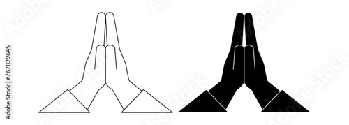 outline silhouette praying hand icon set isolated on white background