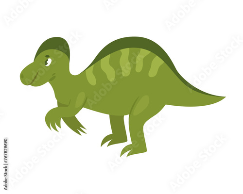 Cute green dinosaur. Prehistoric animal, jungle reptiles group, jurassic world evolution cartoon vector illustration