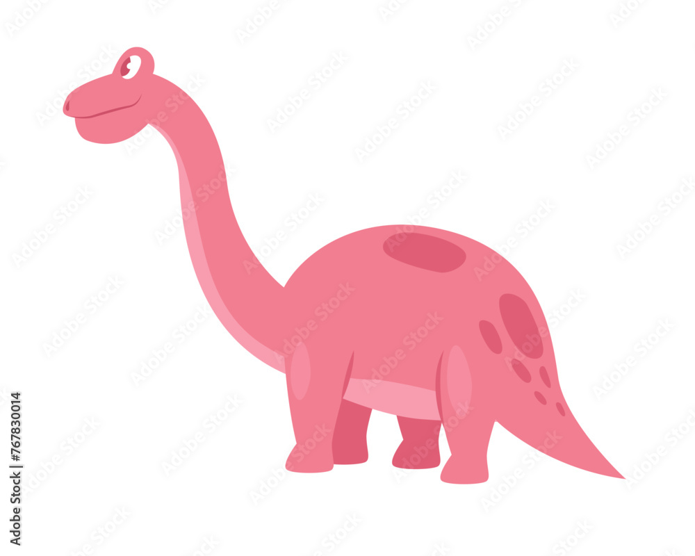 Cute pink dinosaur. Prehistoric animal, jungle reptiles group, jurassic world evolution cartoon vector illustration