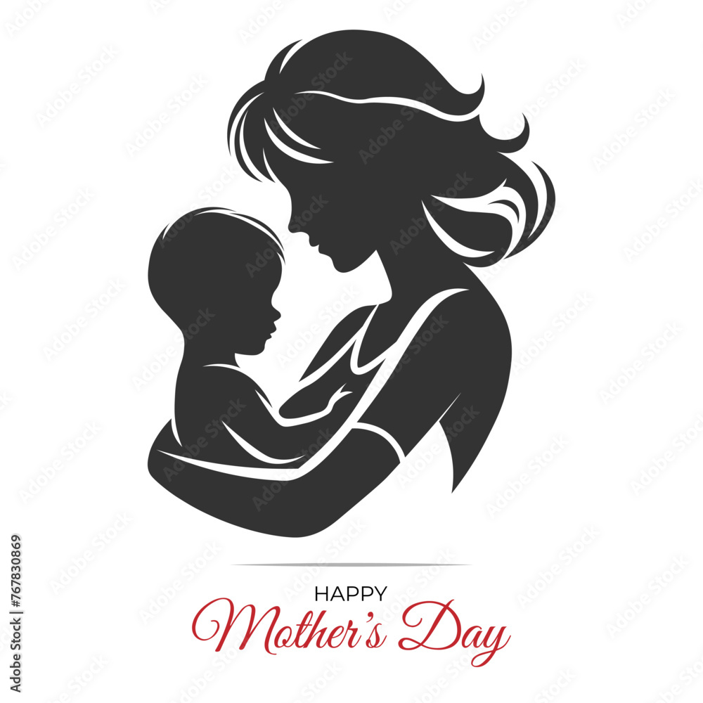 Happy Mother's day special silhouette design of mama and kid. For print, t-shirt, poster, label, gift, web banner, greeting card, design elements and many more.