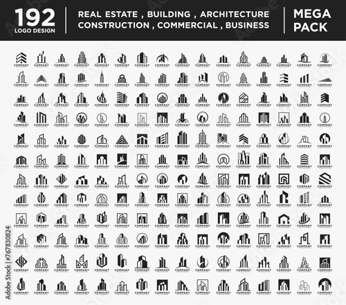 Mega Pack Real Estate , Building , and Architecture Logo Vector Designs , 192 Logo Set Real Estate Commercial 