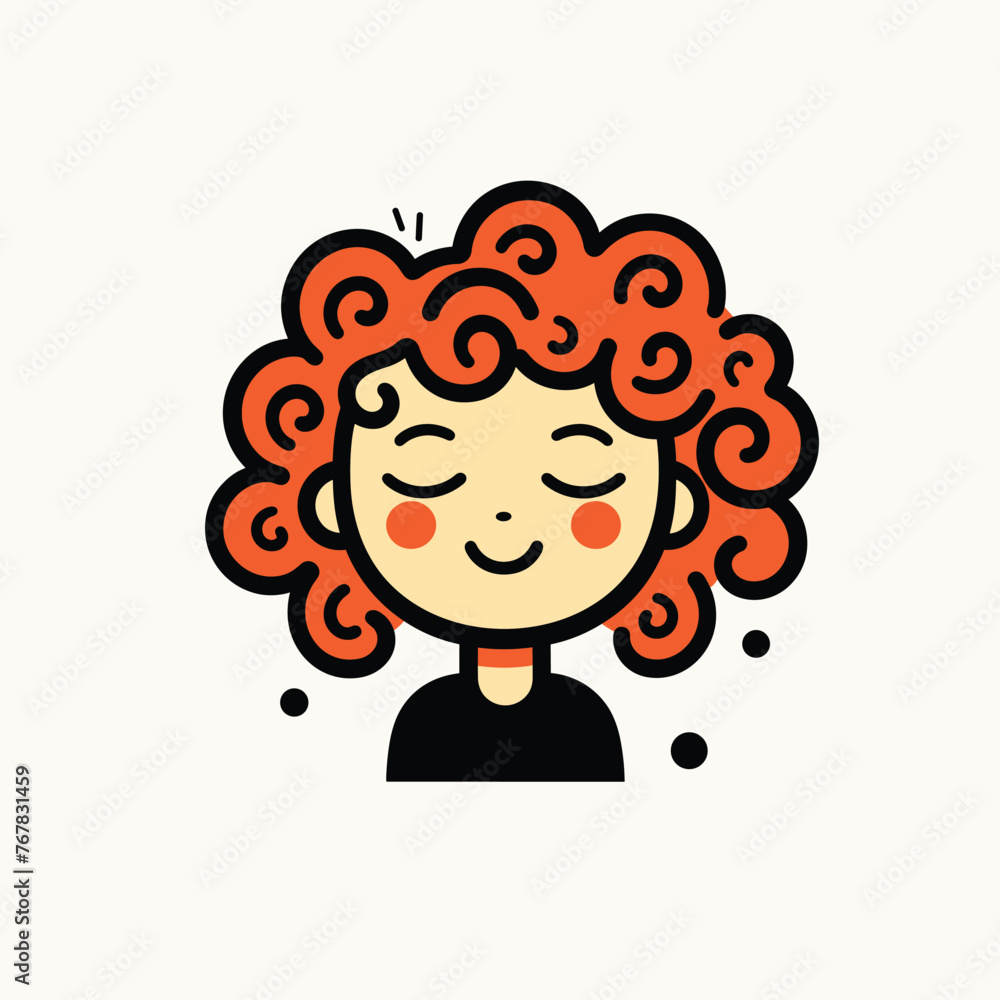 A cartoon figure with a beaming smile and curly hair A cartoon figure with a beaming smile and curly hair