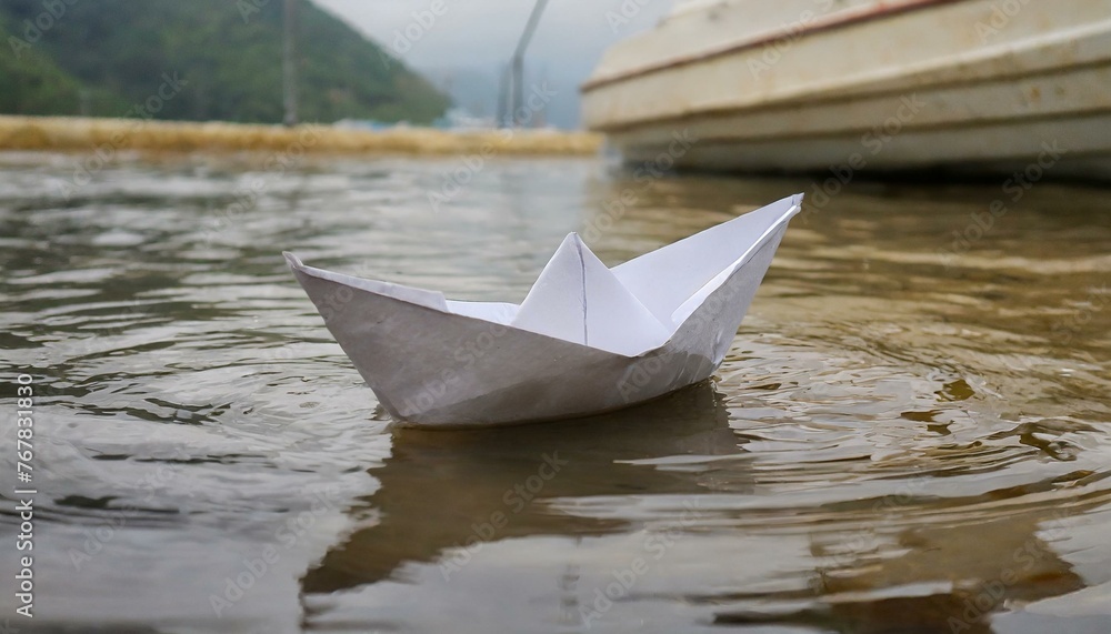 Innocence Afloat: A Handmade Paper Boat on Reflective Waters”